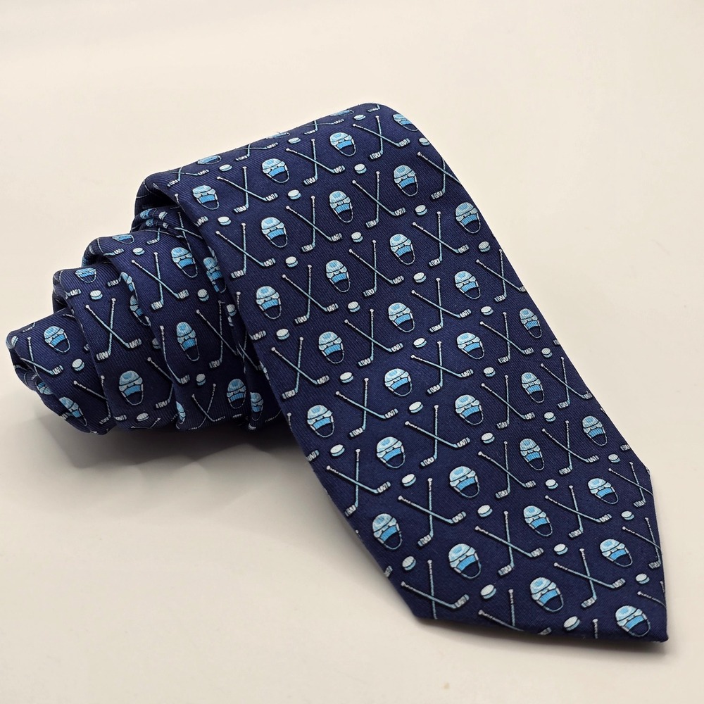 Vineyard Vines Hockey Tie Mens Blue Silk‎ Sporty Preppy Short